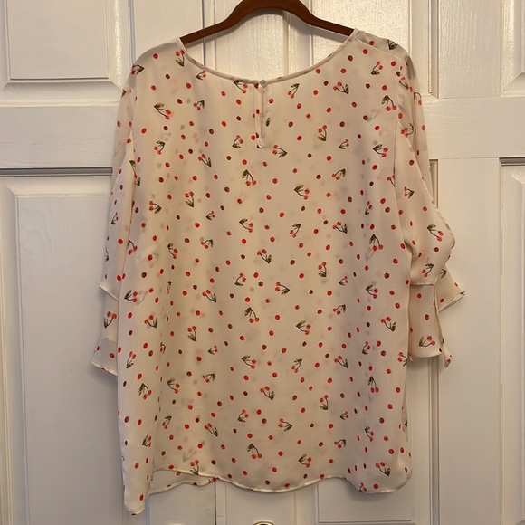 LC Lauren Conrad Top. Cherry print, with burgundy and red dots on cream. XL. - Picture 5 of 5